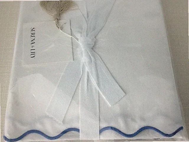 $218 NEW Serena & Lily Wave Scallop Bedskirt French Blue White Full PAIR AVAIL