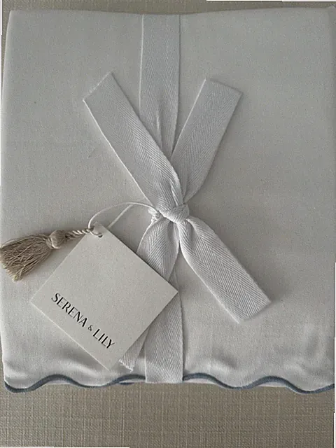 $218 NEW Serena & Lily Wave Scallop Bedskirt Full Coastal Blue White 2 AVAILABL