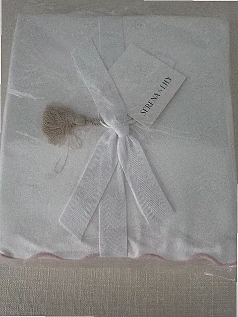 $248 NEW Serena & Lily Wave Scallop Bedskirt Pink Sand White Cotton KING