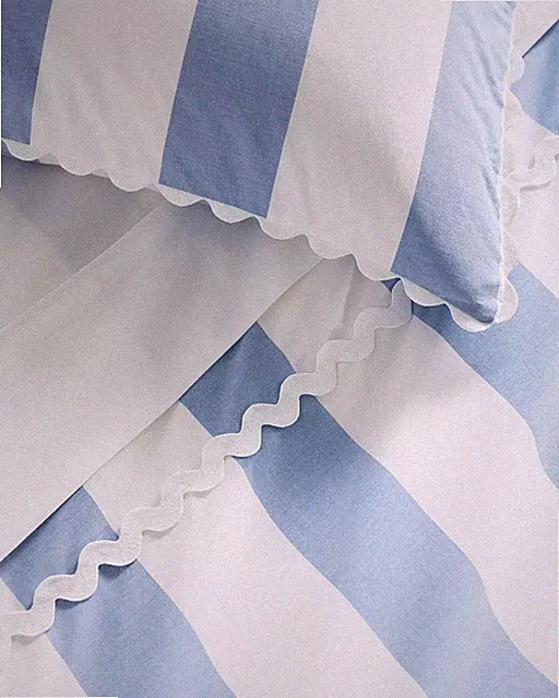 $426 New Serena & Lily 2 Pc Set Beach Club Stripe Duvet + Sham Blue Twin Euro .