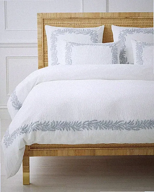 $506 New Serena & Lily Westport Duvet + Sham Coastal Blue Seersucker White Twin