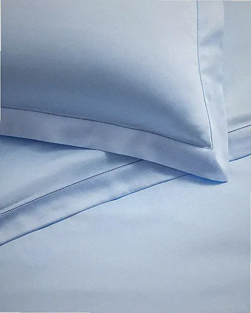 $598 New Serena & Lily Sutton Sateen Duvet Cover Cornflower Blue Hemstitch Queen