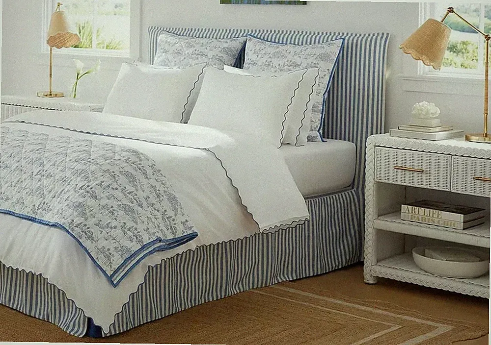 $764 New Serena & Lily 3 Pc Set Coastal Quilt + Shams Seahaven French Blue King