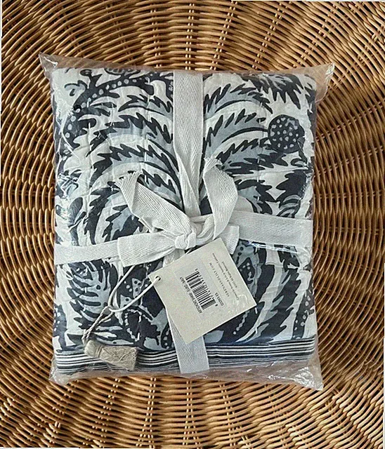 NEW Serena & Lily Artichoke Quilted Euro Pillow Sham-Navy Blue