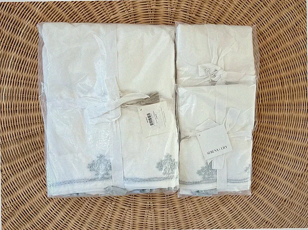 NEW Serena & Lily Brookside Coastal Duvet Cover (F/Q) & 2 Euro Shams-Sky Blue