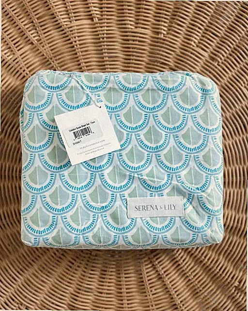 NEW Serena & Lily Celedon Scale Sheet Set (Twin)-Blue/Green