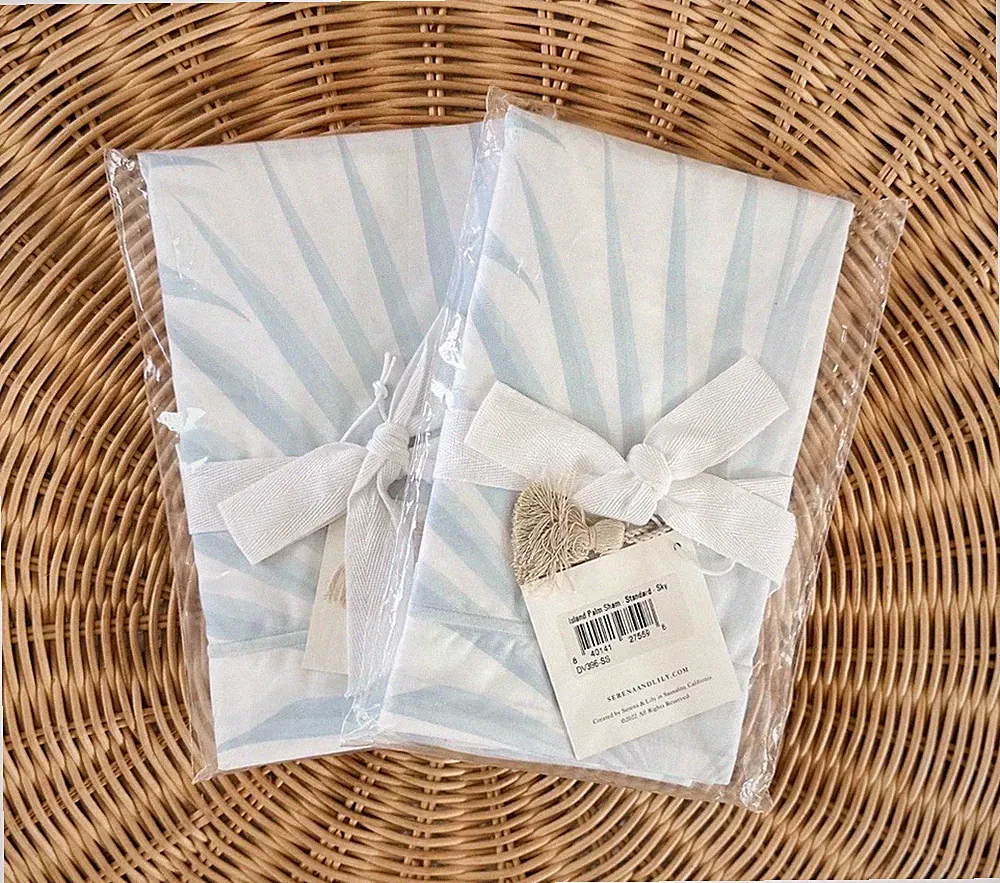 NEW Serena & Lily Island Palm Percale Standard Pillow Shams (Set of 2)-Sky Blue