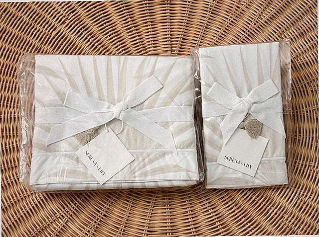 NEW Serena & Lily Island Palm Twin Duvet Cover & 1 Standard Sham-Sand Beige