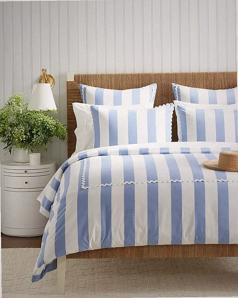 New Serena & Lily King Pillowcase 2 Pc Set Beach Club Stripe Blue White