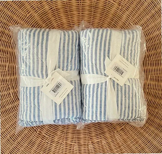 NEW Serena & Lily Nantucket Stripe Linen King Pillow Shams (Set of 2)-Blue/White