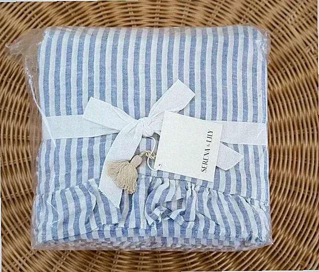 NEW Serena & Lily Nantucket Stripe Linen Sheet Set (Twin)-Blue