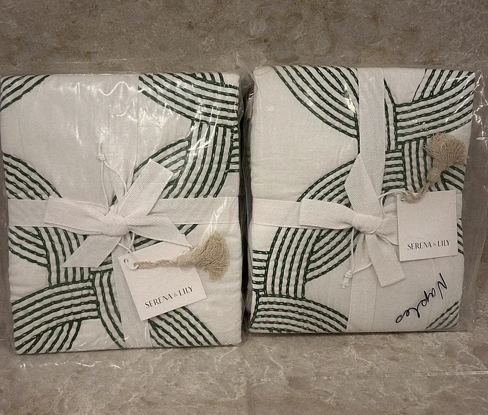 NEW! Serena & Lily OWENS KING Shams, Set of 2, Moss Green, Gorgeous!!!