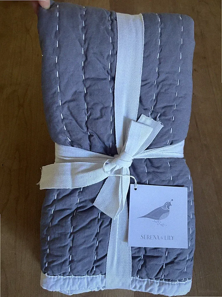 NWT Serena and Lily Blue Indigo/Goldenrod Cabin Quilt EURO Pillow Sham 26x26”