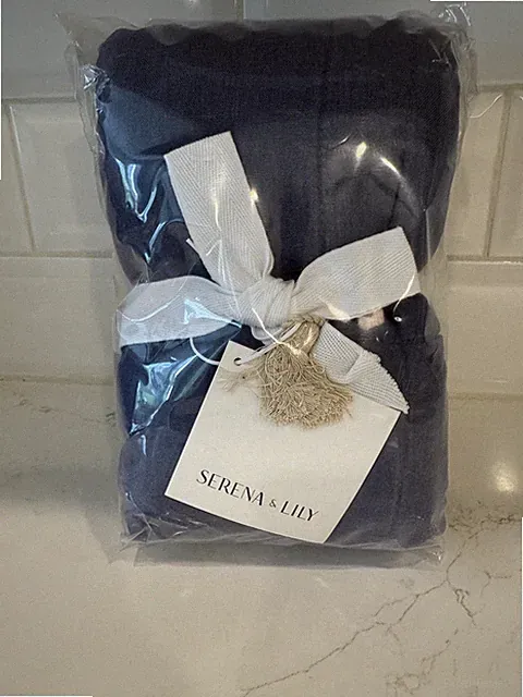 One Serena & Lily Verona King Quilted Pillow Sham. Vintage Indigo.