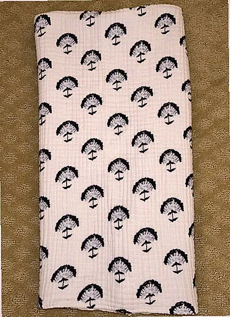 Serena & Lily Baby Crib Blanket 100% Cotton Blue White Block Print
