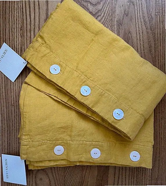 SERENA & LILY Euro Shams Set/2 BOOTHBAY Linen Shell Buttons SUNFLOWER Yellow NWT