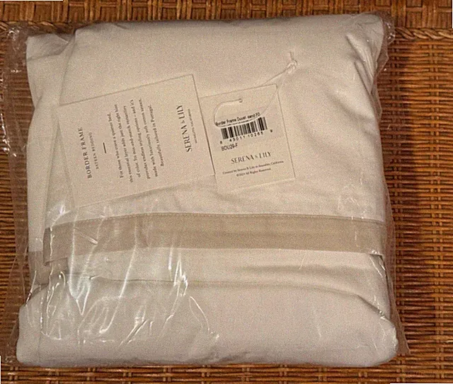 Serena & Lily Full Queen Border Frame Duvet Sand Coastal Decor NEW