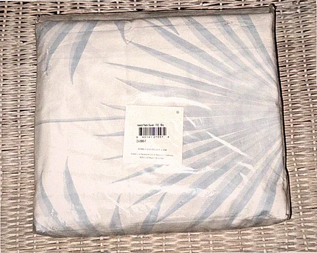 Serena & Lily Full Queen Island Palm Duvet Palm Blue White Coastal Decor NEW
