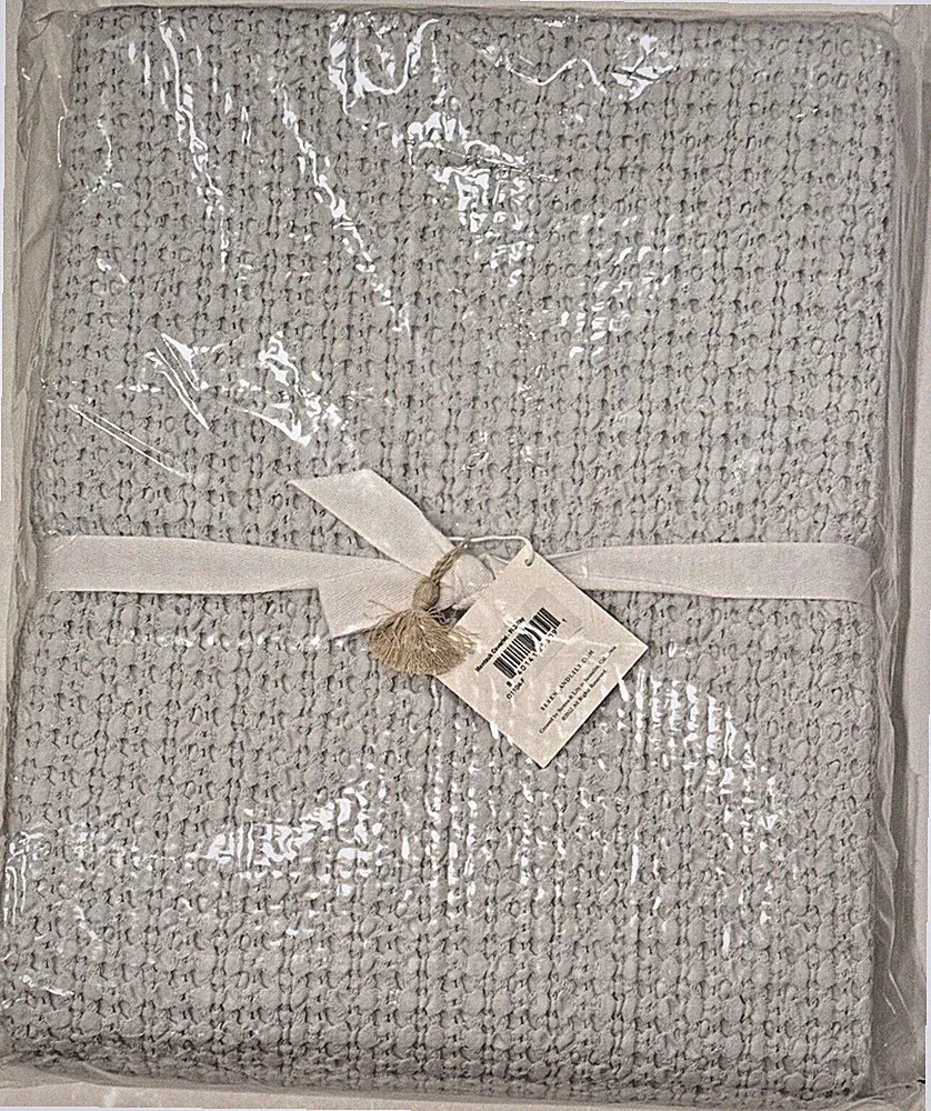 Serena & Lily Montauk Coverlet F/Q Full Queen Sky Blue Cotton Waffle Blanket NEW