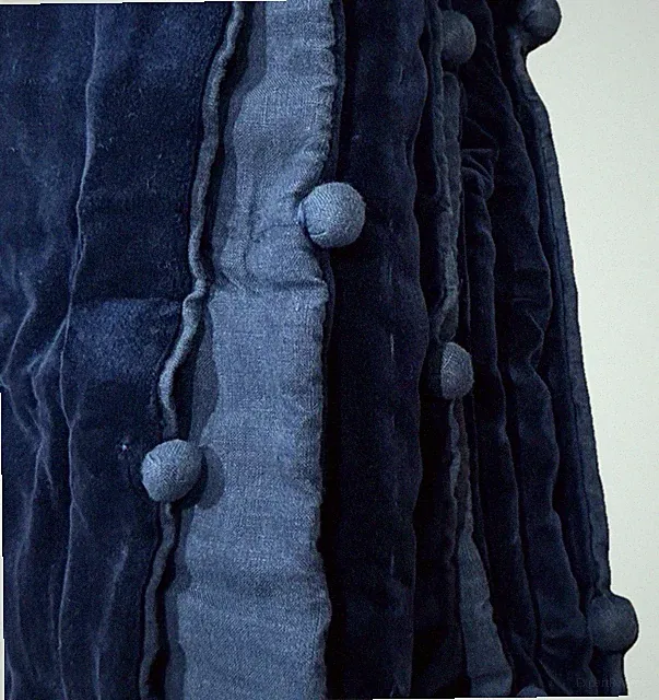 Serena & Lily Navy Blue Velvet queen Size Quilt With Pompoms