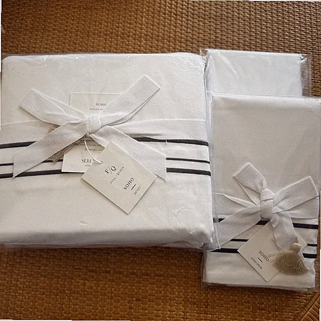Serena & Lily NAVY Soho Sateen QUEEN Bedding Set - DUVET & SHAMS