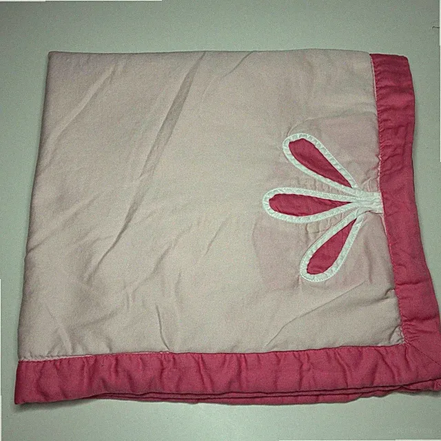 Serena & Lily Pink Baby Blanket Cotton Front White Plush Back Flower Leaf