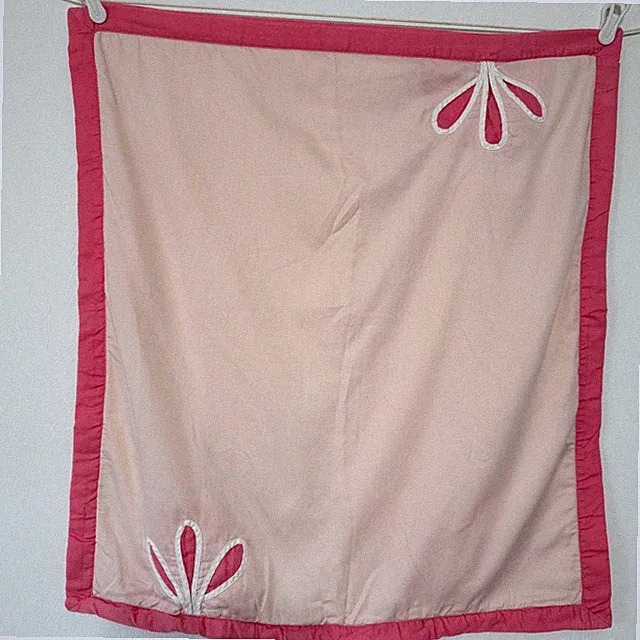 Serena & Lily Pink Cotton Baby Blanket White Faux Fur Applique Leaves Lovey