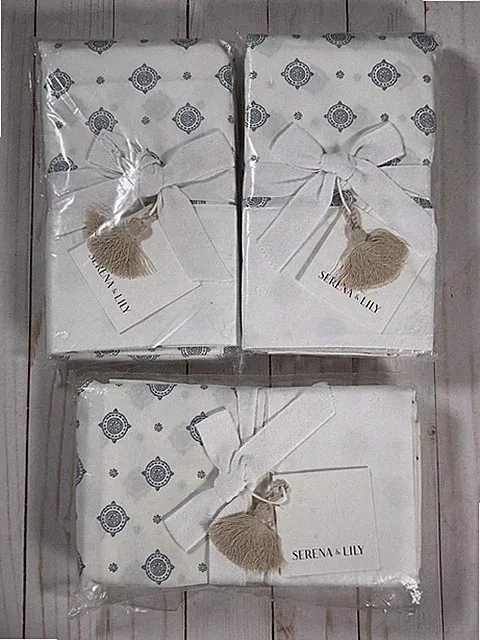 Serena & Lily Porto Sheeting Case Vintage Indigo Size LARGE Lot of 3