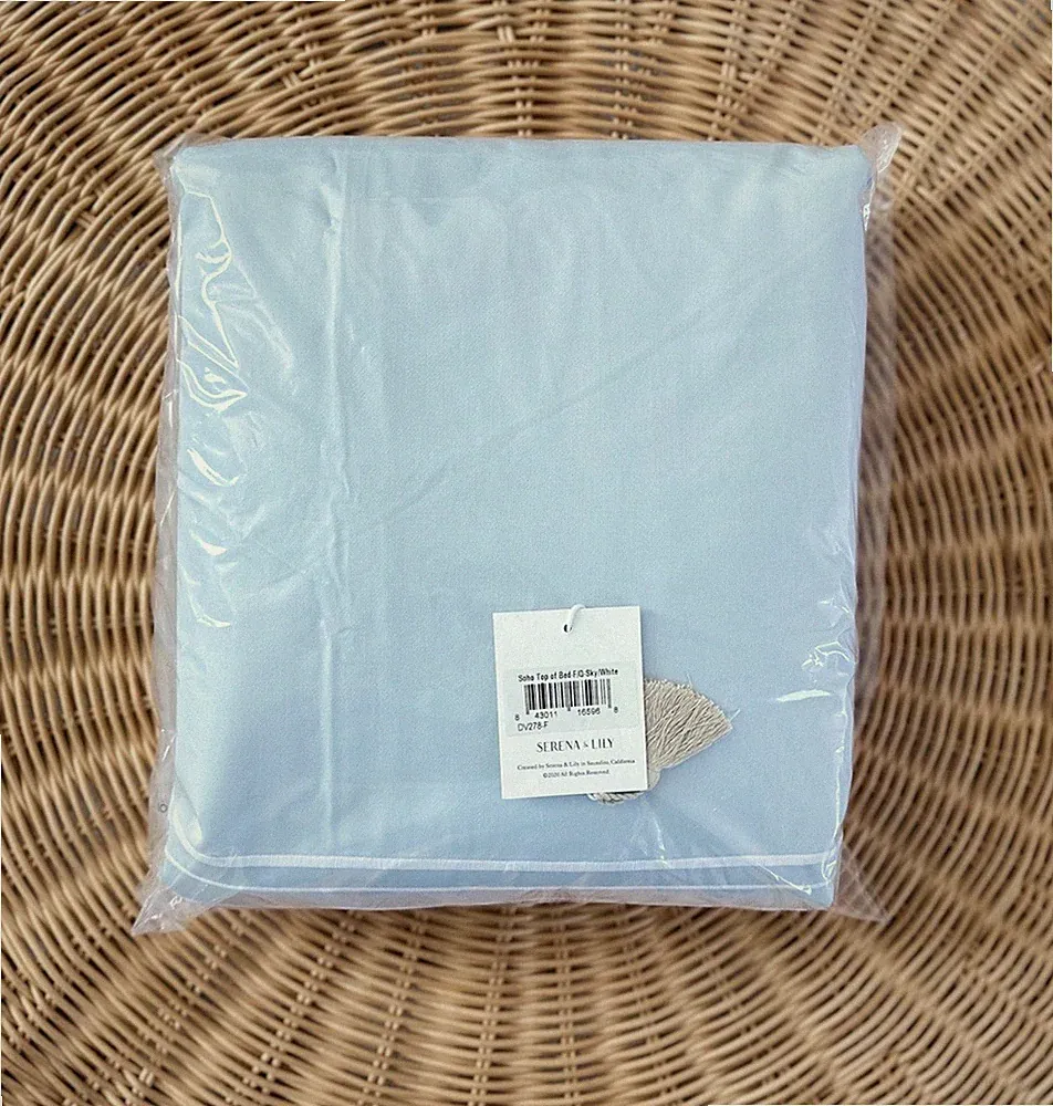 Serena & Lily Soho Sateen Duvet Cover (F/Q)-Sky Blue/White