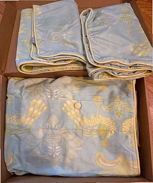Serena & Lily Twin Duvet & Two Euro Shams Blue & Green Birds & Floral Print