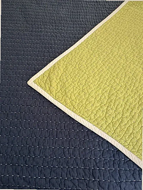 Serena & Lily Twin Quilt Navy Blue Lime Green White Border Reversible