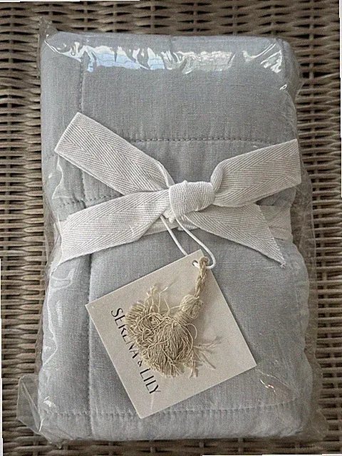 Serena & Lily Verona Euro Sham Quilted Linen Sky Blue Coastal Luxury NEW